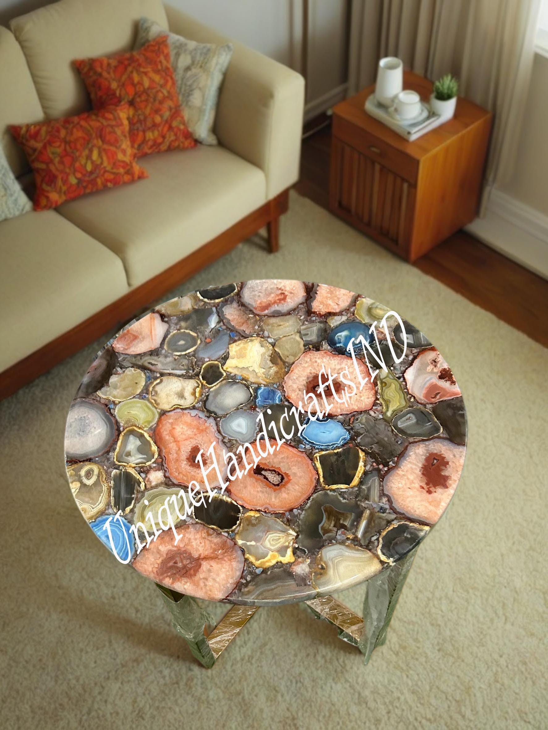 Elegant Mix Agate Stone Coffee Table Top/Round table/Accent Table/Gemstone table For Luxury Home Decor Furniture Unique Handicrafts IND