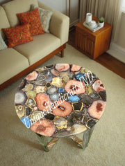 Elegant Mix Agate Stone Coffee Table Top/Round table/Accent Table/Gemstone table For Luxury Home Decor Furniture Unique Handicrafts IND