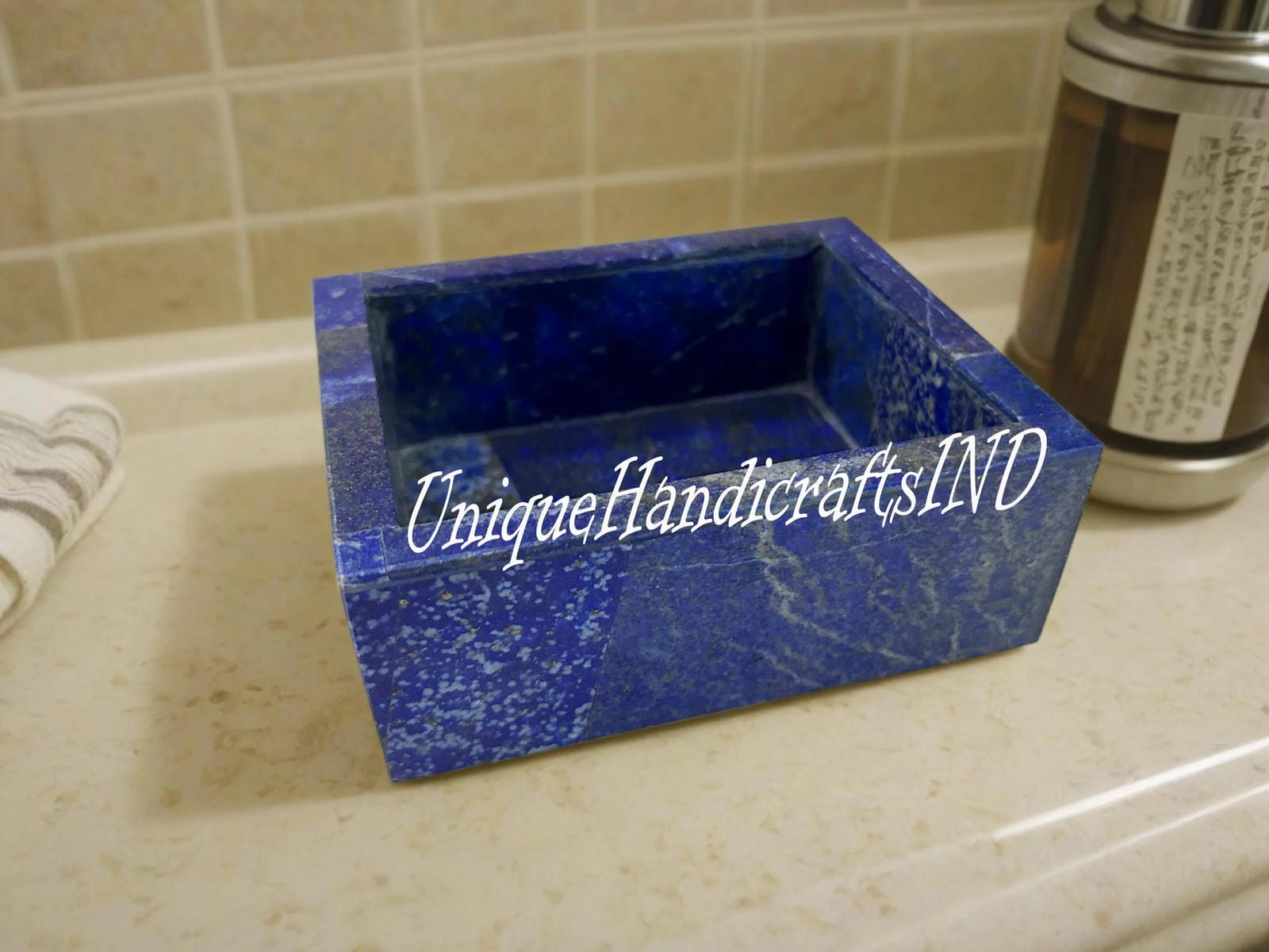 Bathroom Decor Marble Soap Dish in Lapis Lazuli Inlay Stone Arts Housewarming Gifts Unique Handicrafts IND