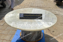 Natural Selenite Coffee Table Stone Sunburst Arts Luxury Gemstone Furniture Crystal Healing Countertop for Home and Office Decor Unique Handicrafts IND