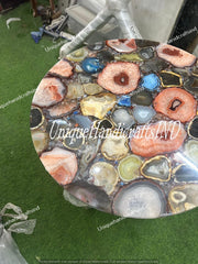 Elegant Mix Agate Stone Coffee Table Top/Round table/Accent Table/Gemstone table For Luxury Home Decor Furniture Unique Handicrafts IND