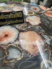 Luxury Round Coffee Table with Mixed Agate Stone Top - Elegant Natural Gemstone Art Garden & Living Room Decor Unique Handicrafts IND