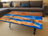 Handcrafted Blue Ocean Epoxy Dining Table – Unique Resin Wood Table for Modern Home Decor Unique Handicrafts IND