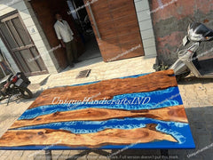 Handcrafted Blue Ocean Epoxy Dining Table – Unique Resin Wood Table for Modern Home Decor Unique Handicrafts IND