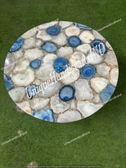 Luxury Stone Coffee Table in Quartz & Blue Agate – Handcrafted Modern Centerpiece Unique Handicrafts IND