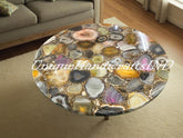 Elegant Stone Coffee Table with Mixed Agate Inlay – Handcrafted Modern Centerpiece Unique Handicrafts IND