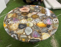 Elegant Stone Coffee Table with Mixed Agate Inlay – Handcrafted Modern Centerpiece Unique Handicrafts IND