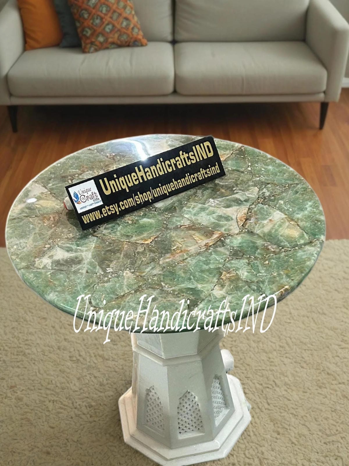 Elegant Amazonite Stone Coffee Table for Living Room – Natural Gemstone Décor Unique Handicrafts IND