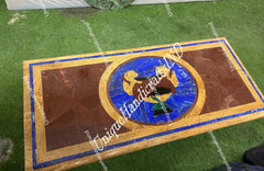 Elegant Marble Center Table Top with Lapis & Semi Precious Inlay Art – Luxury Decorative Table, Handcrafted Gemstone Inlay Furniture Unique Handicrafts IND