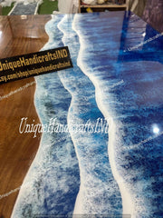 Luxury Ocean Epoxy Coffee Table – Handmade Resin River Table, Blue Ocean Wave Design, Custom Wood and Epoxy Furniture Unique Handicrafts IND