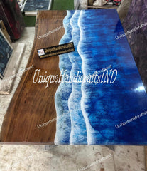Luxury Ocean Epoxy Coffee Table – Handmade Resin River Table, Blue Ocean Wave Design, Custom Wood and Epoxy Furniture Unique Handicrafts IND