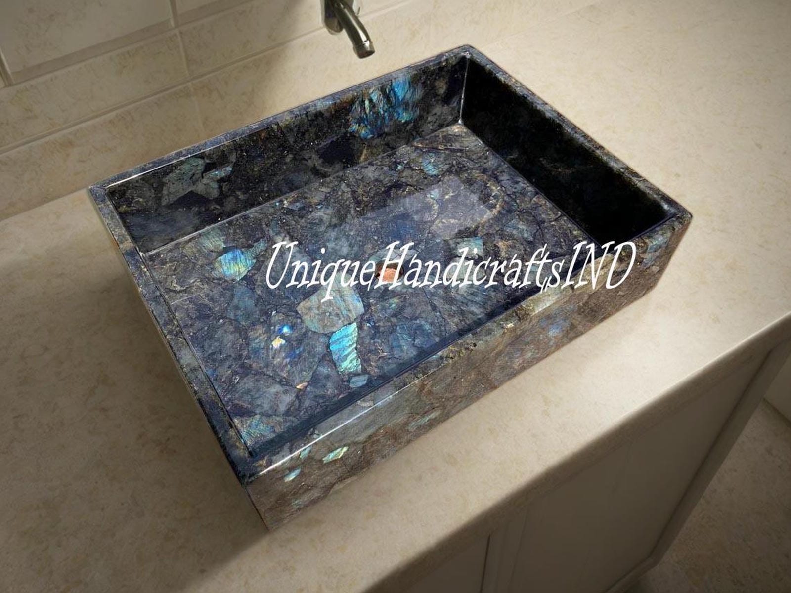 Sink With Labradorite Gemstone Countertop, Bathroom Vanity Tops, Kitchen & bathroom Decor Accessories Unique Handicrafts IND