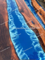 Handcrafted Blue Ocean Epoxy Dining Table – Unique Resin Wood Table for Modern Home Decor Unique Handicrafts IND