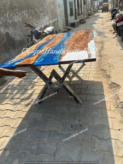 Handcrafted Blue Ocean Epoxy Dining Table – Unique Resin Wood Table for Modern Home Decor Unique Handicrafts IND