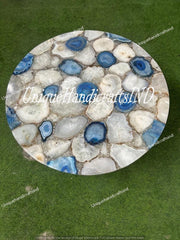 Luxury Stone Coffee Table in Quartz & Blue Agate – Handcrafted Modern Centerpiece Unique Handicrafts IND