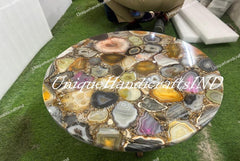 Elegant Stone Coffee Table with Mixed Agate Inlay – Handcrafted Modern Centerpiece Unique Handicrafts IND