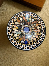 Black Marble Round Coffee Custom Center Side table Top Mosaic Multi Stone Handmade Semi Precious Inlay Art Home & Office Decor Interior Unique Handicrafts IND