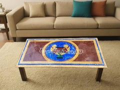 Elegant Marble Center Table Top with Lapis & Semi Precious Inlay Art – Luxury Decorative Table, Handcrafted Gemstone Inlay Furniture Unique Handicrafts IND