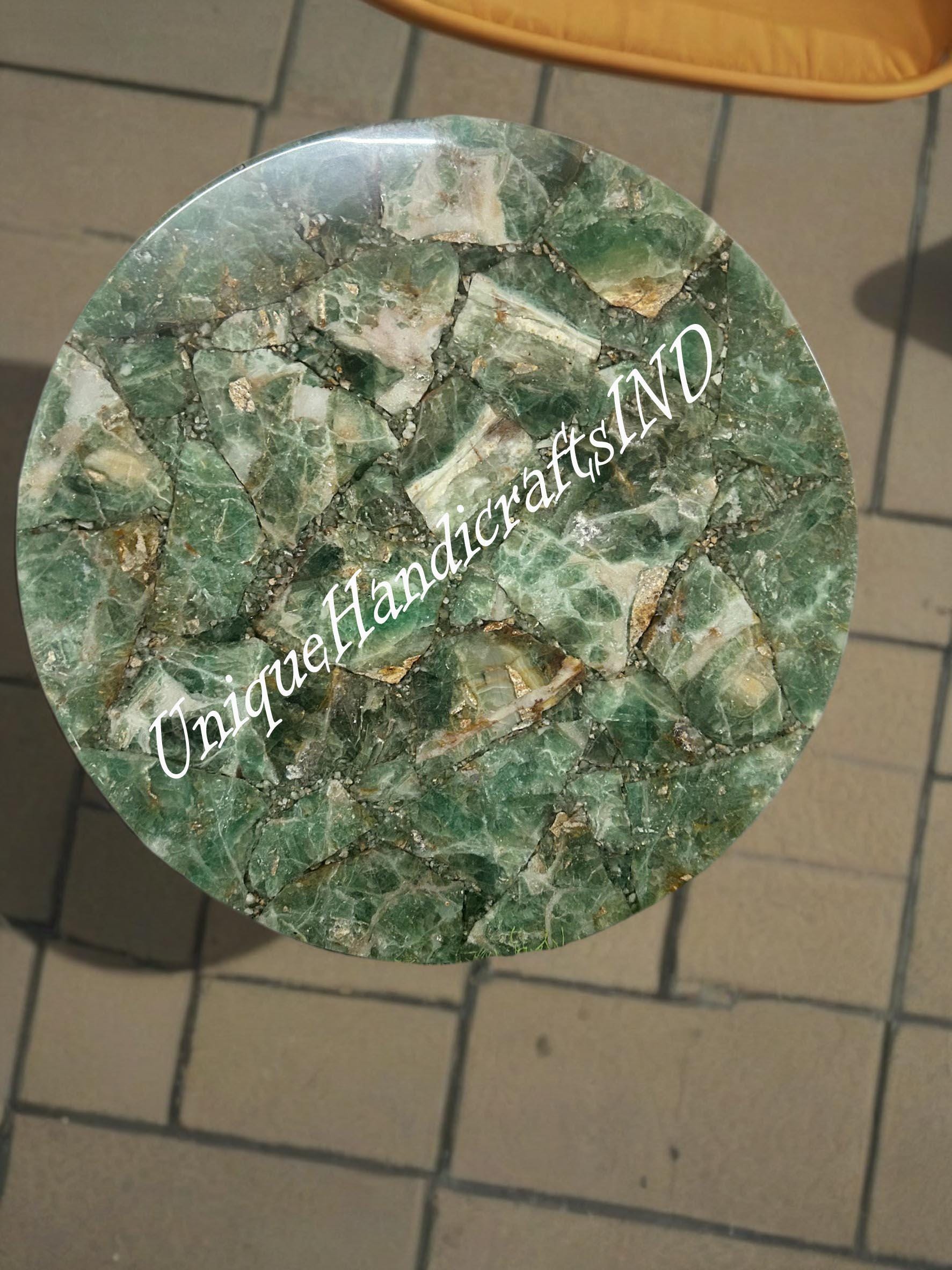 Gemstone Round Coffee Table – Handmade Natural Stone Table, Luxury Accent Furniture, Unique Home Decor, Modern Gemstone Coffee Table Unique Handicrafts IND