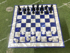 Lapis Lazuli & Mother of Pearl Chess Set - Handmade Stone Chess Board with Pieces, Luxury Chess Set, Decorative Game, Unique Gift Unique Handicrafts IND