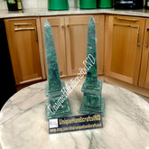 Large Genuine Polished Malachite Obelisks – Set of 2 | Unique Semi-Precious Stone Inlay Decor Unique Handicrafts IND