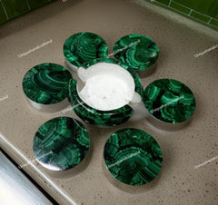 Genuine Malachite Coasters – Crystal Coaster Set – Luxury Green Gemstone Coasters – Unique Home & Bar Decor – Handmade Stone Coasters Unique Handicrafts IND