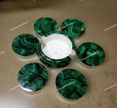 Genuine Malachite Coasters – Crystal Coaster Set – Luxury Green Gemstone Coasters – Unique Home & Bar Decor – Handmade Stone Coasters Unique Handicrafts IND
