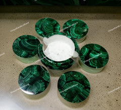 Genuine Malachite Coasters – Crystal Coaster Set – Luxury Green Gemstone Coasters – Unique Home & Bar Decor – Handmade Stone Coasters Unique Handicrafts IND