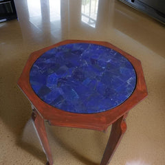Luxury Lapis Lazuli Coffee Table with Wooden Stand – Elegant Gemstone Furniture Unique Handicrafts IND