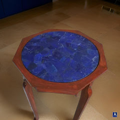 Luxury Lapis Lazuli Coffee Table with Wooden Stand – Elegant Gemstone Furniture Unique Handicrafts IND