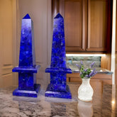 Lapis Lazuli Stone Art Obelisk | Feng Shui Crystal | Semi-Precious Stone Decor | Healing Energy Sculpture Unique Handicrafts IND