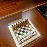 Unique Marble Chess Set | Handcrafted Chess Board Home Decor | Marble Inlay Chess | Luxury Marble Game Set with Pieces Unique Handicrafts IND