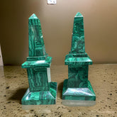 Malachite Obelisks Set of 2 | Handmade Marble Obelisk with Overlay Design | Unique Showpiece Living Room Decor Unique Handicrafts IND