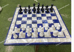 Lapis Lazuli & Mother of Pearl Chess Set - Handmade Stone Chess Board with Pieces, Luxury Chess Set, Decorative Game, Unique Gift Unique Handicrafts IND