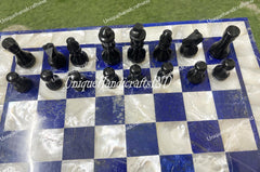 Lapis Lazuli & Mother of Pearl Chess Set - Handmade Stone Chess Board with Pieces, Luxury Chess Set, Decorative Game, Unique Gift Unique Handicrafts IND