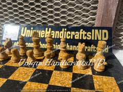 Black Marble Chess Set with Pieces - Luxury Stone Inlay Chess Set, Handmade Unique Home Decor, Elegant Game Set Gift Unique Handicrafts IND