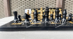Black Marble Chess Set with Pieces - Luxury Stone Inlay Chess Set, Handmade Unique Home Decor, Elegant Game Set Gift Unique Handicrafts IND