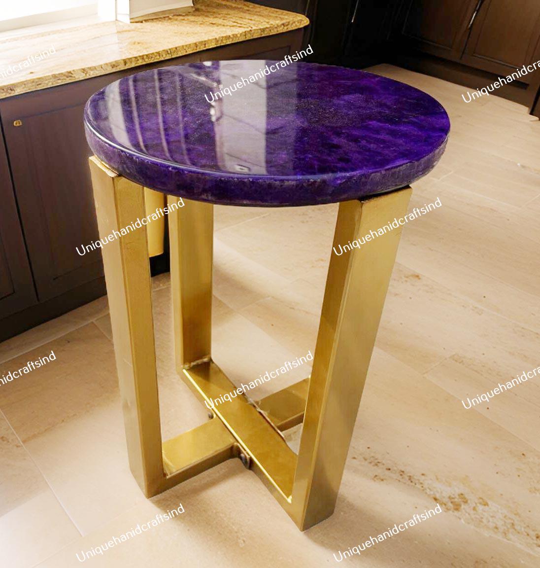 Elegant Amethyst Stone Coffee Table With Stand – Luxury Gemstone Accent Table for Home & Office Unique Handicrafts IND
