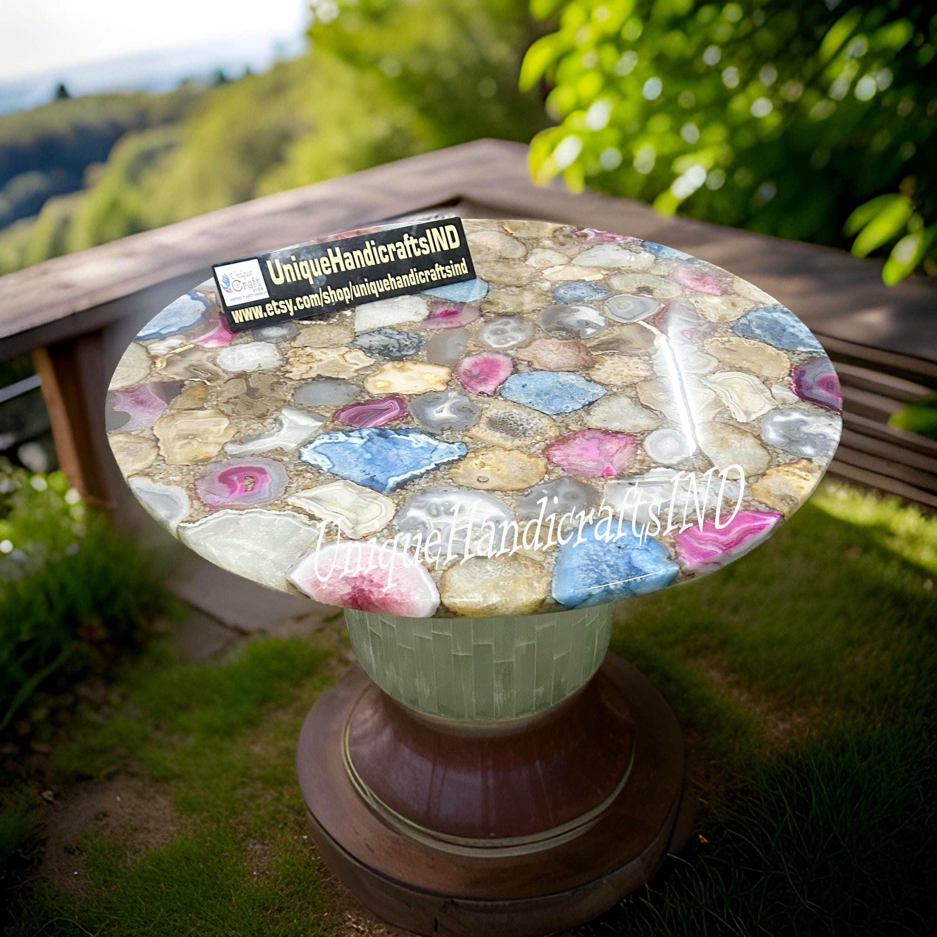 Luxury Mixed Agate Stone Coffee Table – Elegant Living Room Centerpiece Unique Handicrafts IND