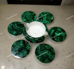 Genuine Malachite Coasters – Crystal Coaster Set – Luxury Green Gemstone Coasters – Unique Home & Bar Decor – Handmade Stone Coasters Unique Handicrafts IND