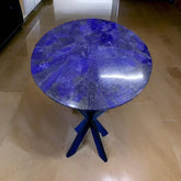 Blue Lapis Lazuli Coffee Table – Handmade Round Side Table – Luxury End Table & Mid-Century Modern Home Decor Gift Unique Handicrafts IND