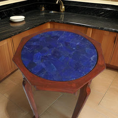 Luxury Lapis Lazuli Coffee Table with Wooden Stand – Elegant Gemstone Furniture Unique Handicrafts IND
