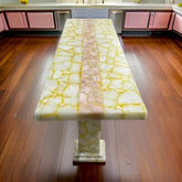 White Agate & Pink Quartz Stone Coffee Table – Luxury Quartz Dining Table / Backlit Stone Countertop Unique Handicrafts IND