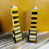 Elegant Black Marble Obelisks Set | Handmade Semi-Precious Inlay Design | Unique Marble Obelisk Showpiece | Gift for Loved Ones Unique Handicrafts IND