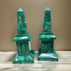 Malachite Obelisks Set of 2 | Handmade Marble Obelisk with Overlay Design | Unique Showpiece Living Room Decor Unique Handicrafts IND