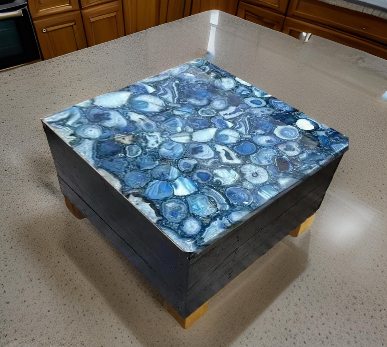 Luxury Blue Agate Coffee Table - Square Shape, Garden, Office, Patio & Center Table Unique Handicrafts IND