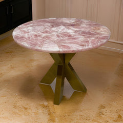 Rose Quartz Crystal Table - Luxury Gemstone Furniture - Elegant Home Décor Piece Unique Handicrafts IND