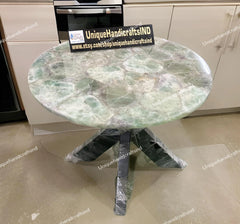 Unique Stone Coffee Table - Custom Made Fluorite Table - Semi-Precious Natural Stone Art - Mid Century Modern Furniture & New Home Gift Unique Handicrafts IND