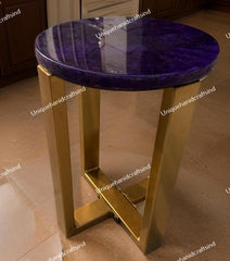 Elegant Amethyst Stone Coffee Table With Stand – Luxury Gemstone Accent Table for Home & Office Unique Handicrafts IND