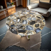 Handmade Agate Stone Coffee Table | Natural Gemstone Round Table | Luxury Accent Table | Unique Home Decor Furniture Unique Handicrafts IND